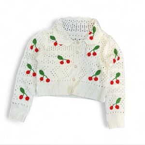 Cherry Embroidered Crochet Cardigan